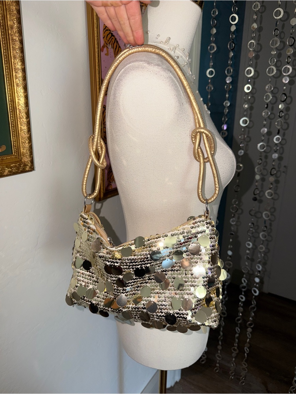 Y2K Gold Sequin Shoulder Bag - Elegant Women's Evening Bag